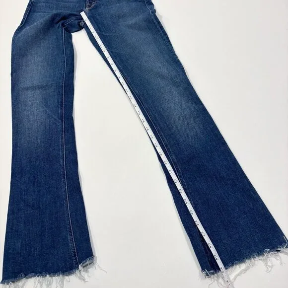 MOTHER The Runaway Fray Jeans Low-Mid Rise Slender Flare Medium/Dark Wash - 26
